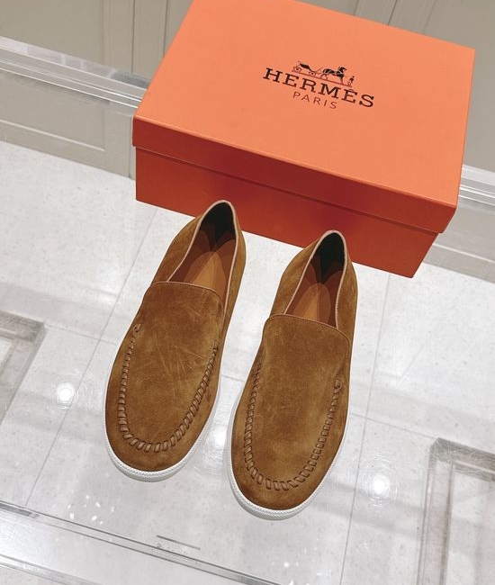 Hermes Woven Detail Suede Loafers Casual Comfortable Footwear
