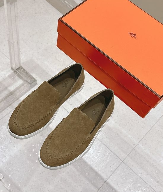 Hermes Woven Detail Suede Loafers Casual Comfortable Footwear
