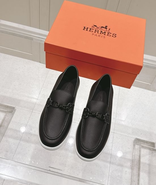 Hermes Braided Rope Decor Casual Loafers Premium Leather Shoes