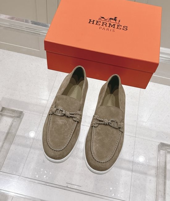 Hermes Braided Rope Decor Casual Loafers Premium Leather Shoes