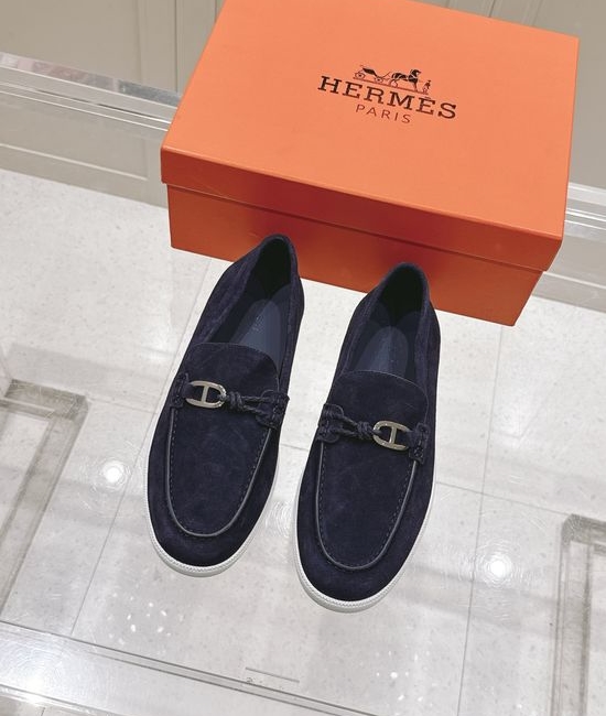 Hermes Braided Rope Decor Casual Loafers Premium Leather Shoes