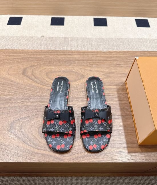 Louis Vuitton LV Denim Leather Kitten Heel Slip On Mule Sandals