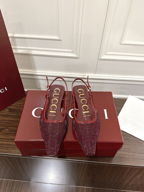 Gucci Rhinestone Mesh Flat Sandals with Buckle Closure