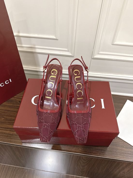 Gucci Rhinestone Mesh Stiletto Sandals with Buckle Closure
