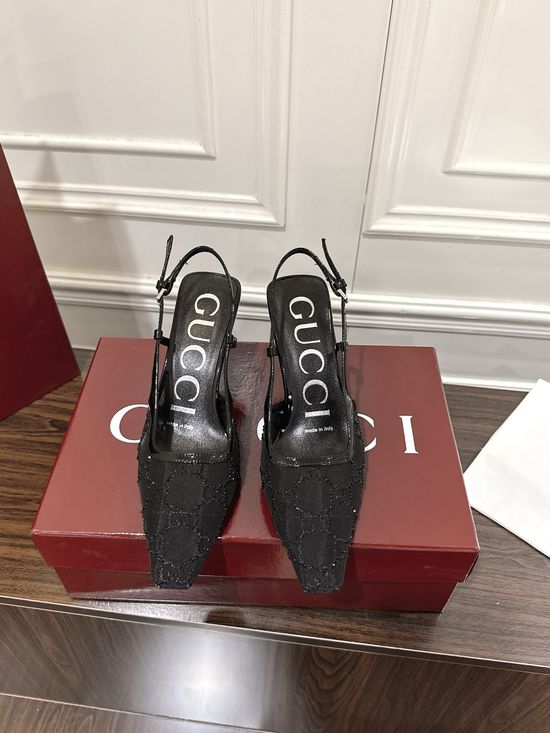 Gucci Rhinestone Mesh Stiletto Sandals with Buckle Closure