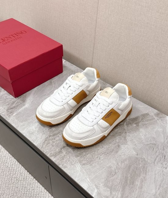 Valentino Stitched Leather Casual Sneakers Breathable Lining Comfortable Flexible Sole