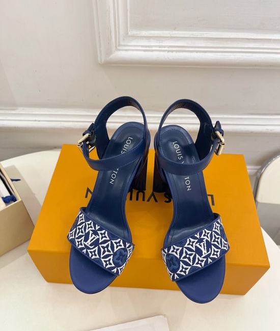 Louis Vuitton LV Embroidered Stiletto Heel Leather Sandals