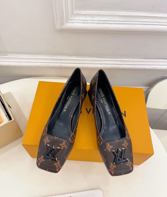 Louis Vuitton LV Square Toe Low Heel Pumps Genuine Leather Outsole Durable