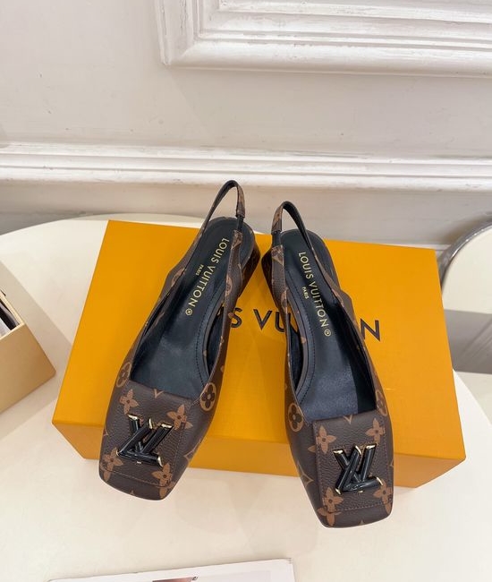 Louis Vuitton LV Square Low Heel Slingback Sandals Premium Leather Upper