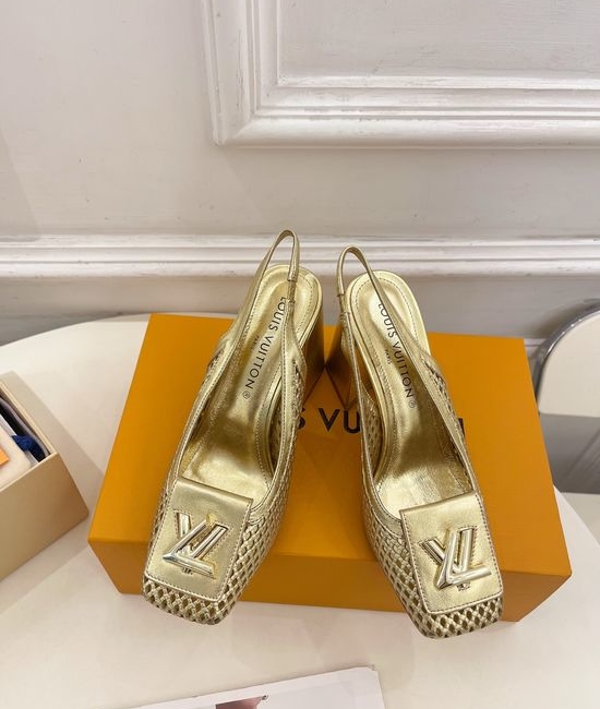 Louis Vuitton LV V-cut Block Heel Slingback Sandals Soft Lining Non-slip Sole