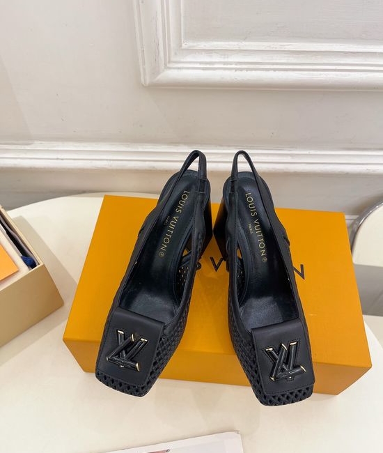 Louis Vuitton LV V-cut Block Heel Slingback Sandals Soft Lining Non-slip Sole