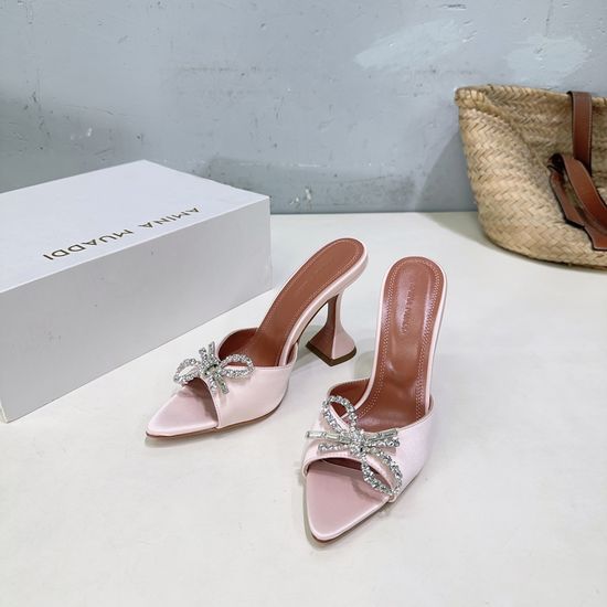 Ami Rhinestone Peep Toe Satin High Heel Slide Sandals