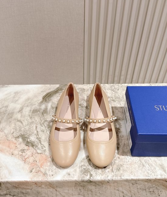 Stuart Weitzman Elegant Suede Leather Round Toe Buckle Flats