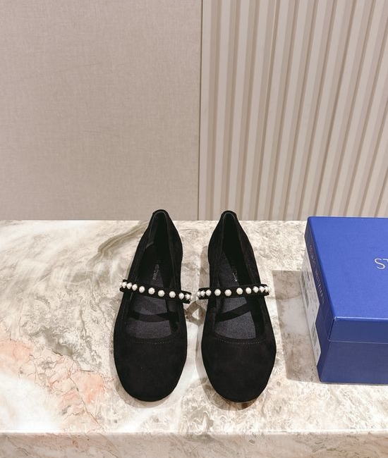 Stuart Weitzman Elegant Suede Leather Round Toe Buckle Flats