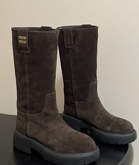 Miu Miu Premium Leather Mid-calf Boots with Soft Warm Lining