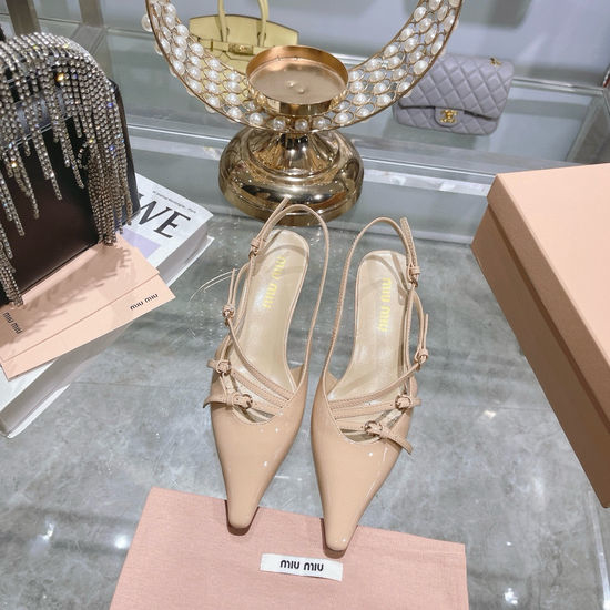 Miu Miu Pointed Toe Kitten Heel Sandals Cross Strap Leather Outsole