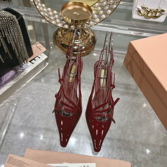 Miu Miu Pointed Toe Stiletto Heel Sandals Metal Ring Detail Leather Sole