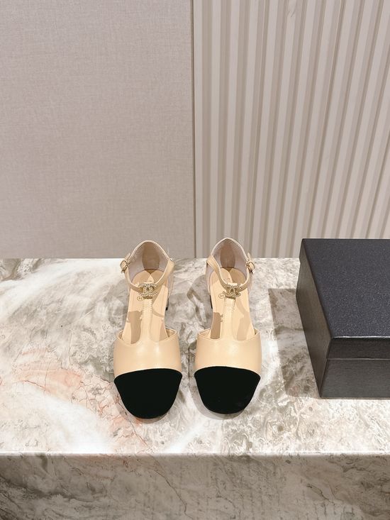 Chanel Pearl Accent Leather Mary Jane Comfort Heel Sandals