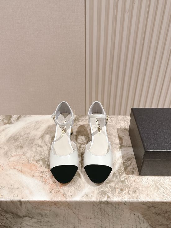 Chanel Pearl Accent Leather Mary Jane Comfort Heel Sandals