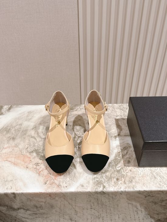 Chanel Pearl Accent Leather Mary Jane Comfort Heel Sandals