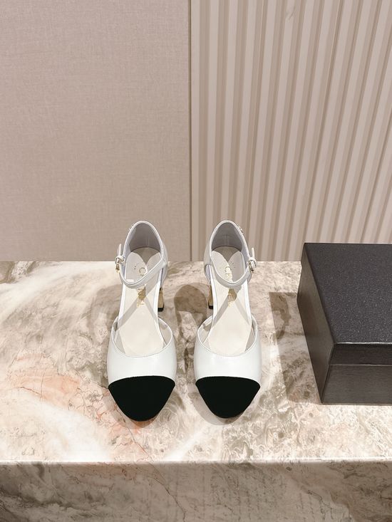 Chanel Pearl Decor Genuine Leather Mary Jane Low Heel Sandals
