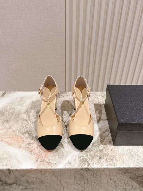 Chanel Pearl Decor Genuine Leather Mary Jane Low Heel Sandals