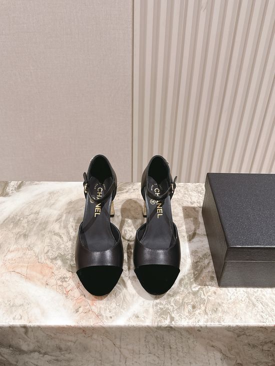 Chanel Pearl Decor Genuine Leather Mary Jane Low Heel Sandals