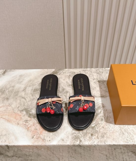 Louis Vuitton LV Printed Leather Comfortable Casual Flat Slides