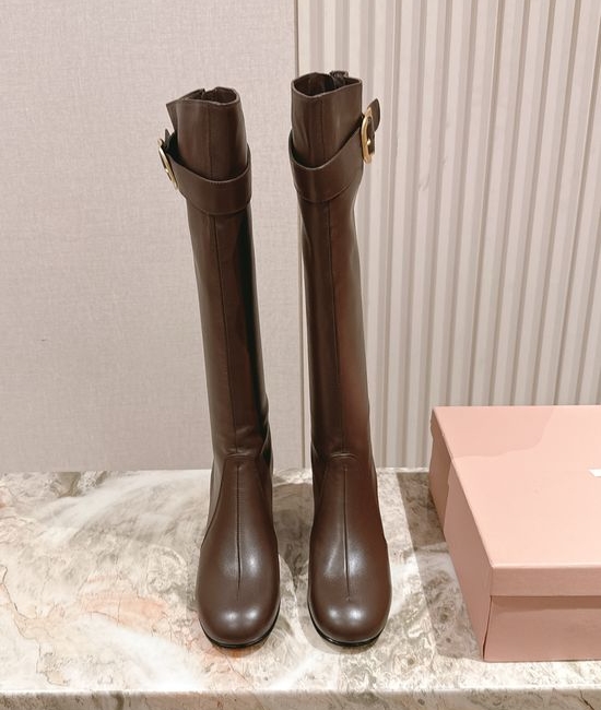 Miu Miu Genuine Leather Durable Sole Fashion Ankle Tall Boots