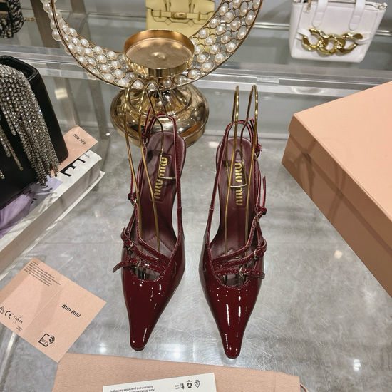 Miu Miu Pointed Toe Stiletto Heel Sandals Metal Ring Detail Leather Sole