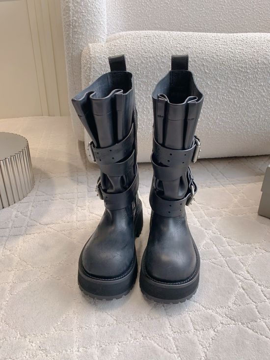 Balenciaga Distressed Leather Foldable Moto Boots with Metal Accents
