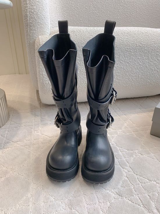 Balenciaga Distressed Leather Foldable Moto Boots with Metal Accents