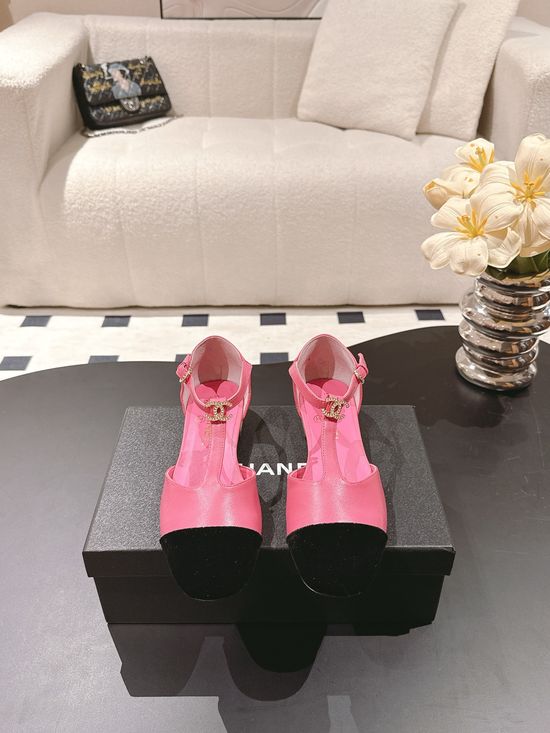 Chanel Elegant Pearl Heel Mary Jane Leather Shoes