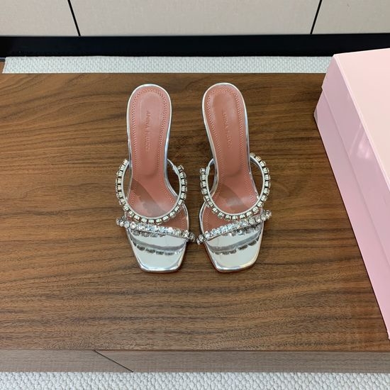 Amina Muaddi Rhinestone Chain Mule Heel Sheepskin Insole Leather Sole