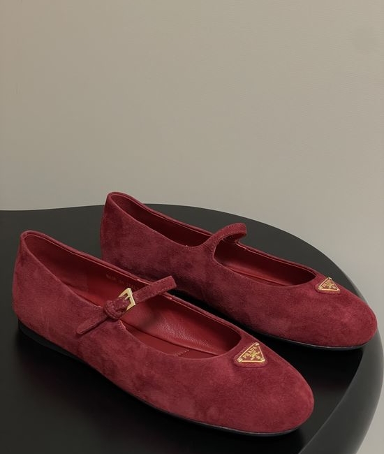 Prada Premium Suede Mary Jane Flats with Logo Detail