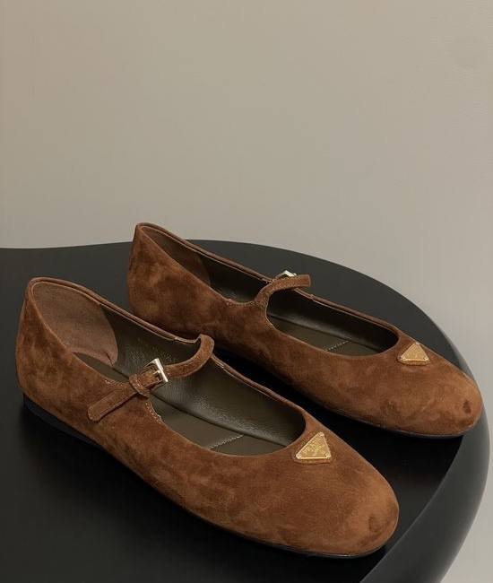 Prada Premium Suede Mary Jane Flats with Logo Detail