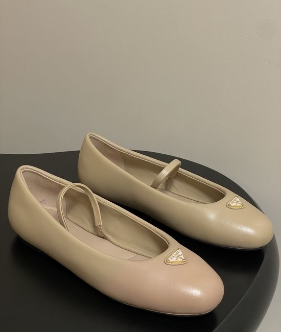 Prada Soft Leather Padded Ballet Flats With Metal Buckle