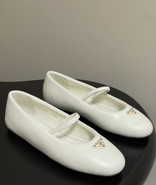 Prada Soft Leather Padded Ballet Flats With Metal Buckle