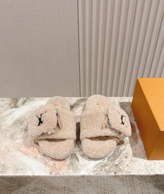 Louis Vuitton LV Shearling Lined Wool Slide Sandals Thick Sole