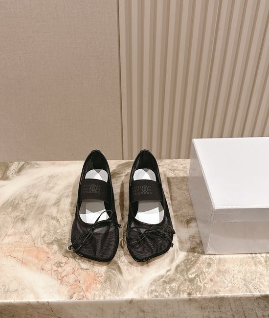 Maison Margiela MM6 Mesh Elastic Strap Low Heel Flat Shoes Leather Sole