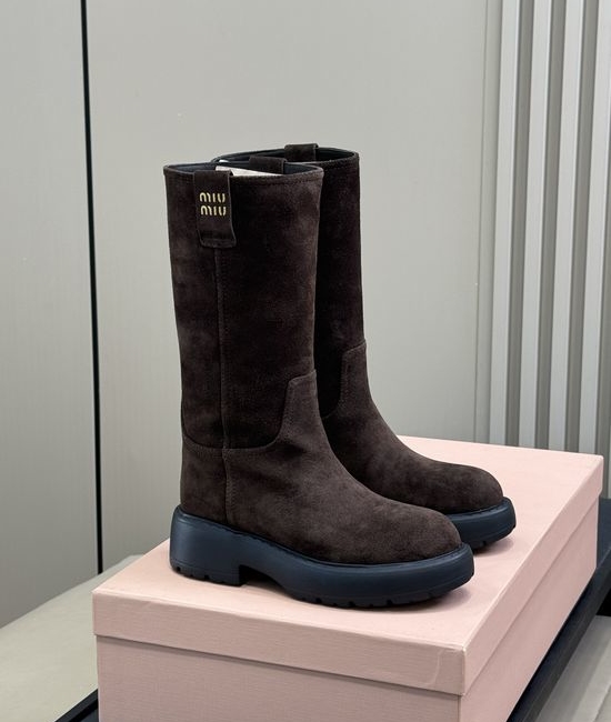 Miu Miu Warm Lined Mid Calf Boots with Leather Upper