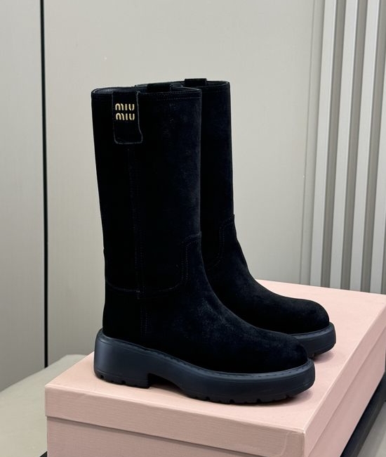 Miu Miu Warm Lined Mid Calf Boots with Leather Upper