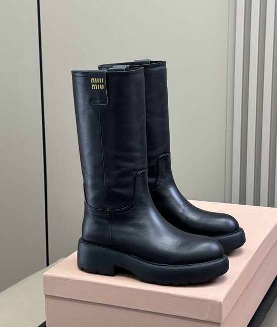 Miu Miu Warm Lined Mid Calf Boots with Leather Upper