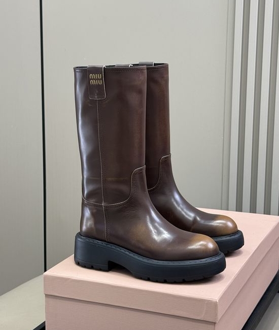 Miu Miu Warm Lined Mid Calf Boots with Leather Upper
