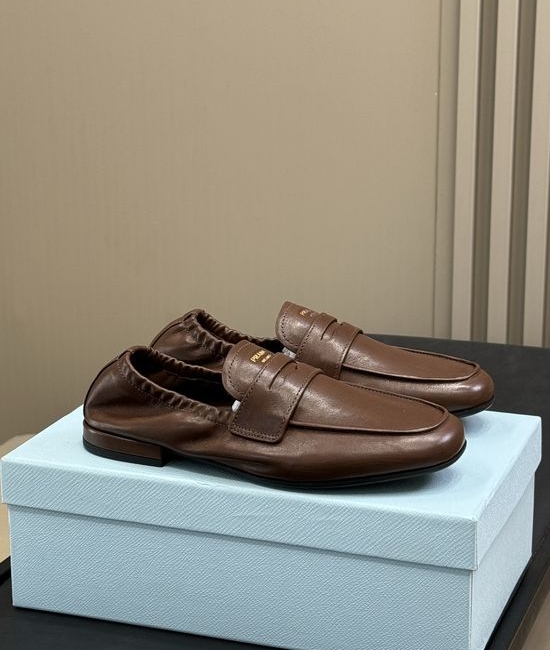 Prada Soft Vintage Leather Loafers with Elastic Heel