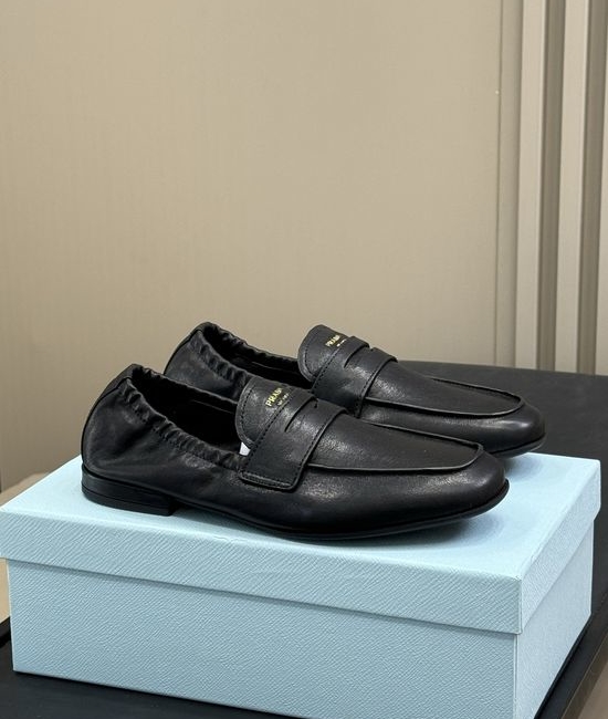 Prada Soft Vintage Leather Loafers with Elastic Heel