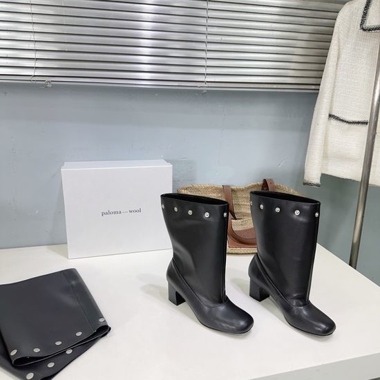 Alo Genuine Leather Mid Calf Boots With Rivet Accent