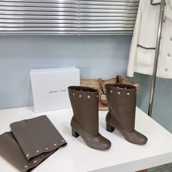 Alo Genuine Leather Mid Calf Boots With Rivet Accent