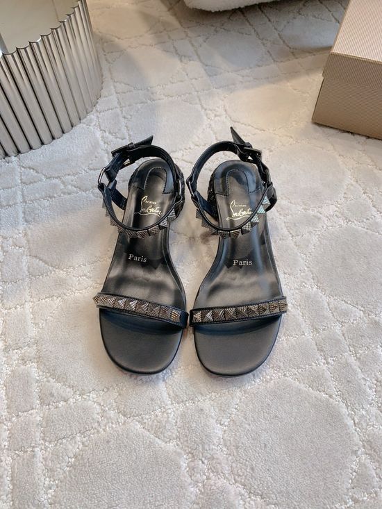 Christian Louboutine Genuine Leather Punk Style Rivet Decor Flat Sandals