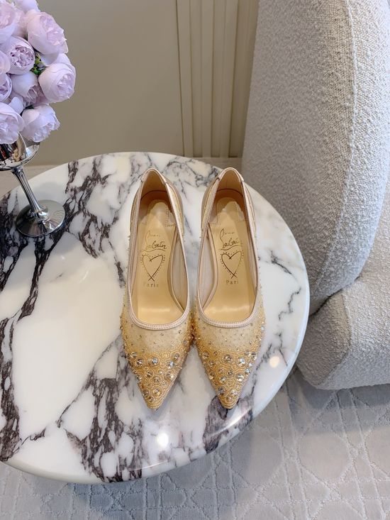 Christian Louboutine Rhinestone Embellished Mesh High Heel Dress Pumps